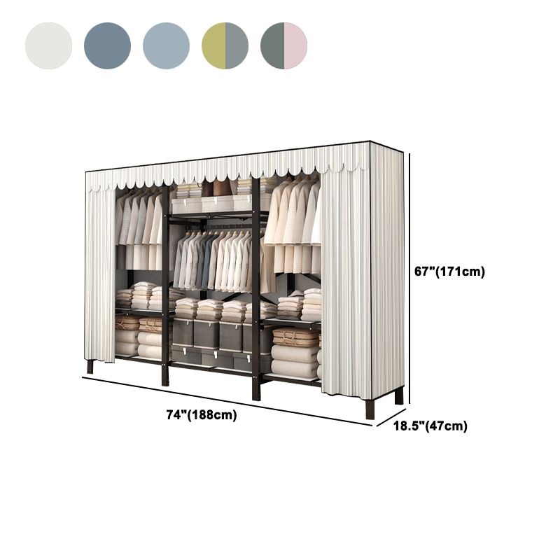 Stainless Steel Frame Wardrobe Armoire Modern Style Wardrobe Cabinet with Clothing Rod