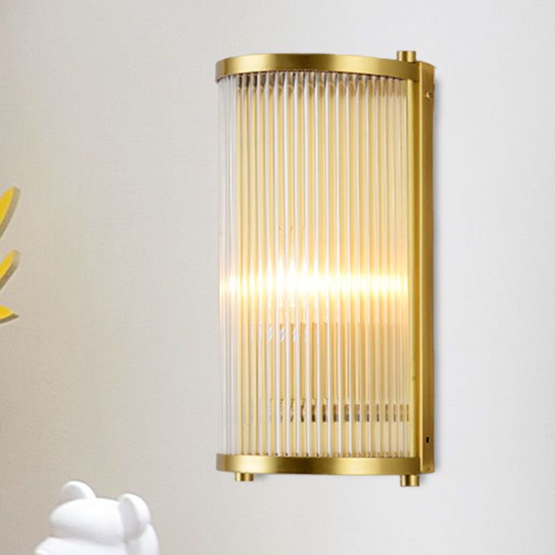 Gold Rectangular/Cylinder Wall Sconce Light Modern 1/2 Lights Fluted Crystal Wall Light Fixture for Living Room