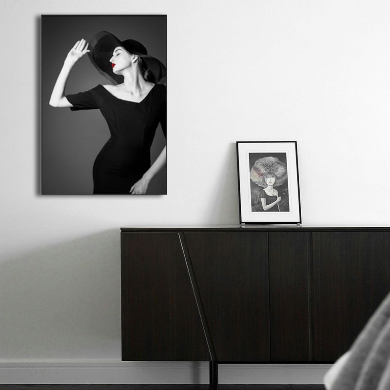 Photographic Fashion Wall Art Decor Glam Elegant Lady Canvas Print in Black and White