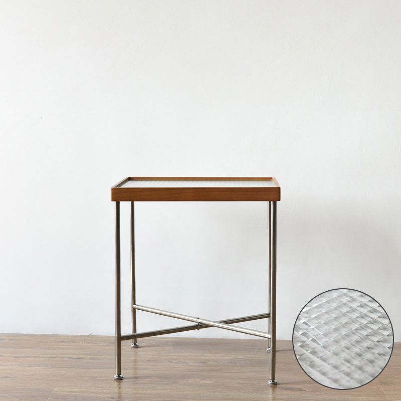 Modern Cross Legs End Slide Table Clear Tray Top Corner Table