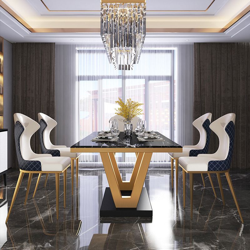 Glam Dining Stone Table Dining Rectangle Table with Metal Legs for Kitchen