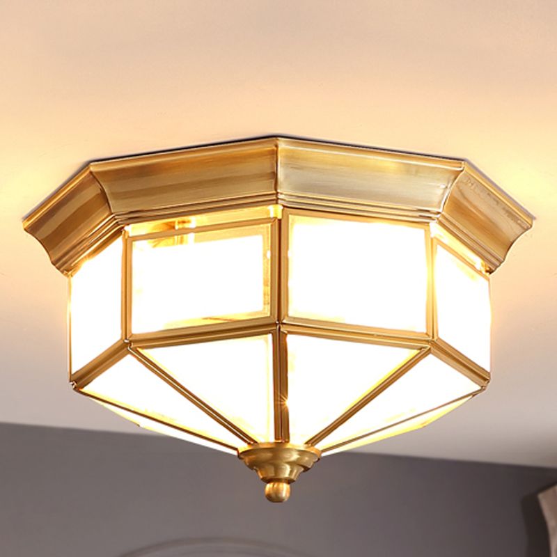 Frosted Glass Geometric Ceiling Light Colonial Copper Indoor Ceiling Fixture in Bronze