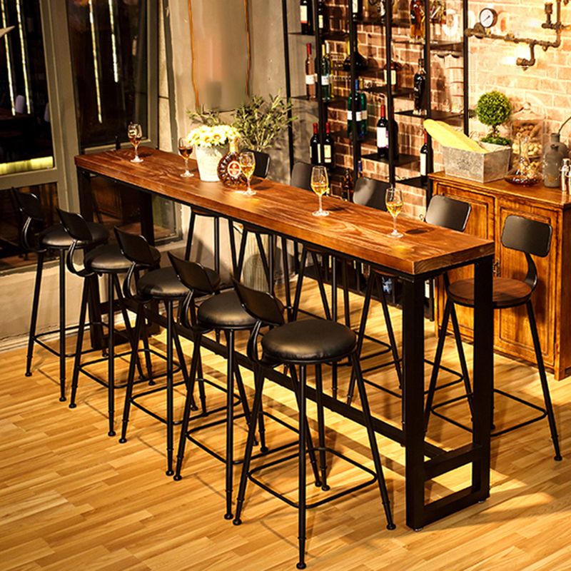 Industrial Metal Frame Pub Table Pine Wood Bar Table with Trestle Base