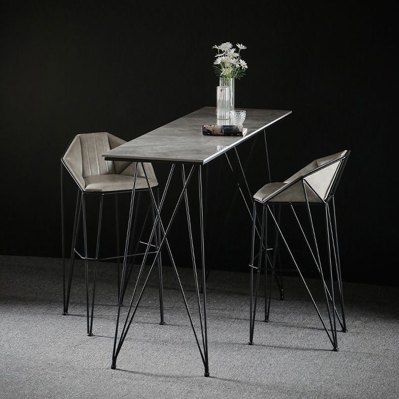 Modern Bar Table Set 1/2/3 Pieces Rectangle Stone Counter Table with High Stools