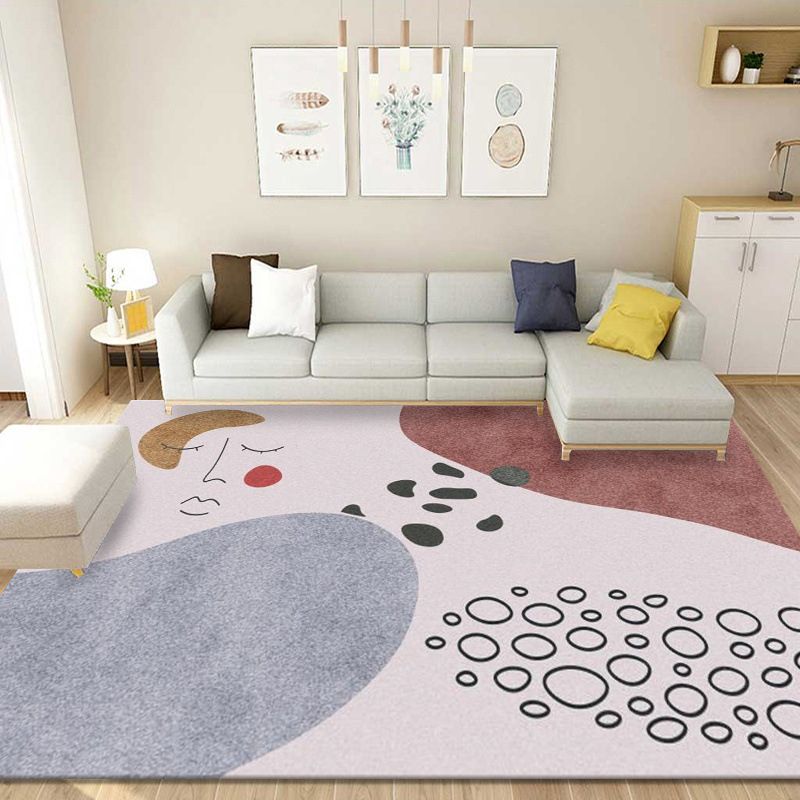 Black Color Block Rug Polyester Nordic Rug Washable Rug for Living Room
