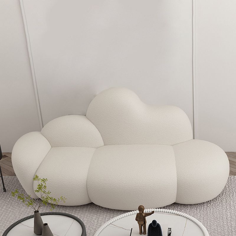 White Wool Curved Sofa Modern 37.40" High Square Arm Sofa for Apartment