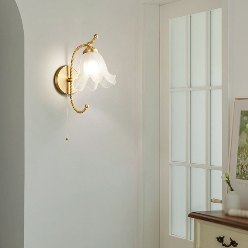 Glass Flower Shape Wall Lighting Modern Style 1 Light Wall Light Sconce in Gold