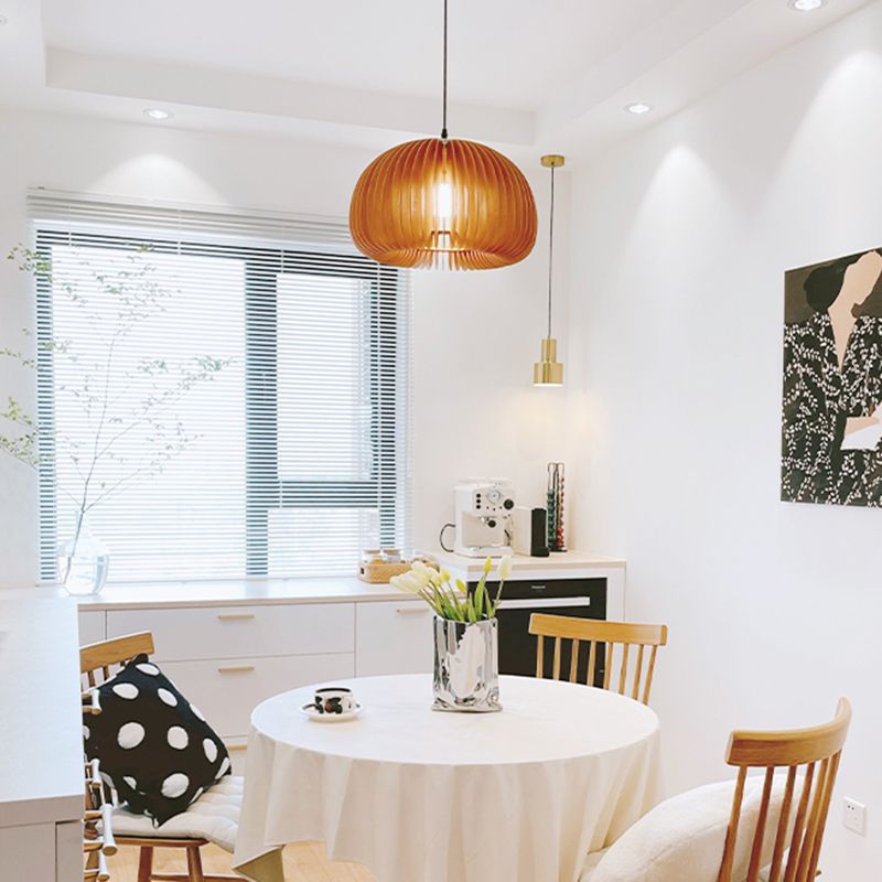 Modern Style Geometric Shape Pendant Wood 1 Light Hanging Lamp for Dinning Room