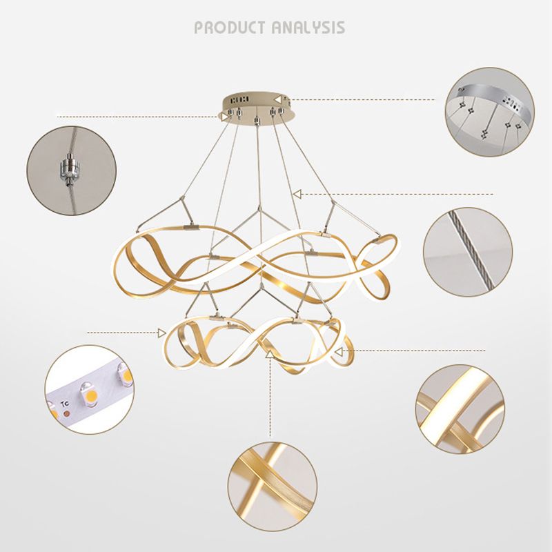 Postmodern Minimalist Twisting Chandelier Lamp Acrylic Hanging Pendant Lights for Restaurant