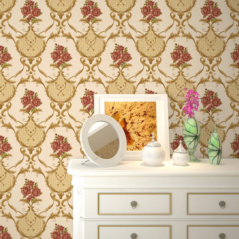 Washable Wallpaper Rural PVC Wall Covering with Blooming Peony Pattern, Unpasted