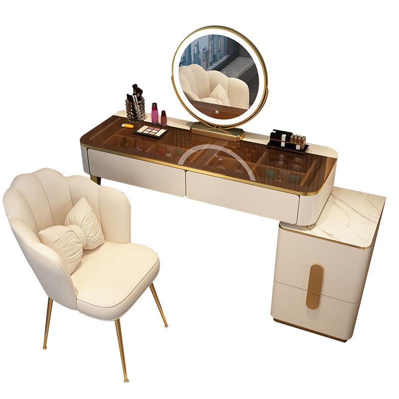 Glass Makeup Counter Bright White Vanity Tables with Storage Drawers, 15.74" Wide