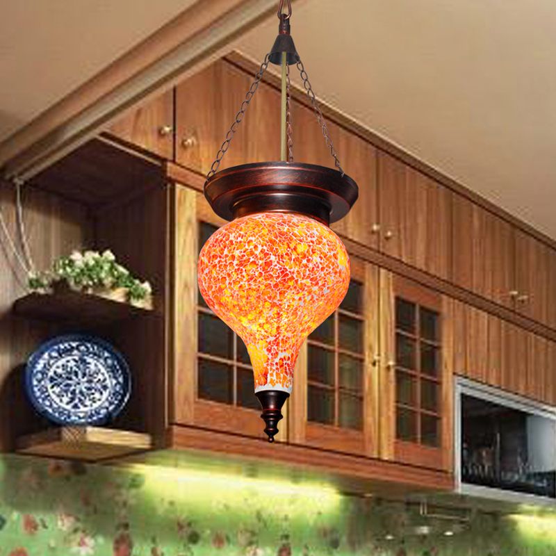 Traditional Urn Hanging Pendant 1 Head Multicolored Stained Glass Suspended Lighting Fixture in Orange Red