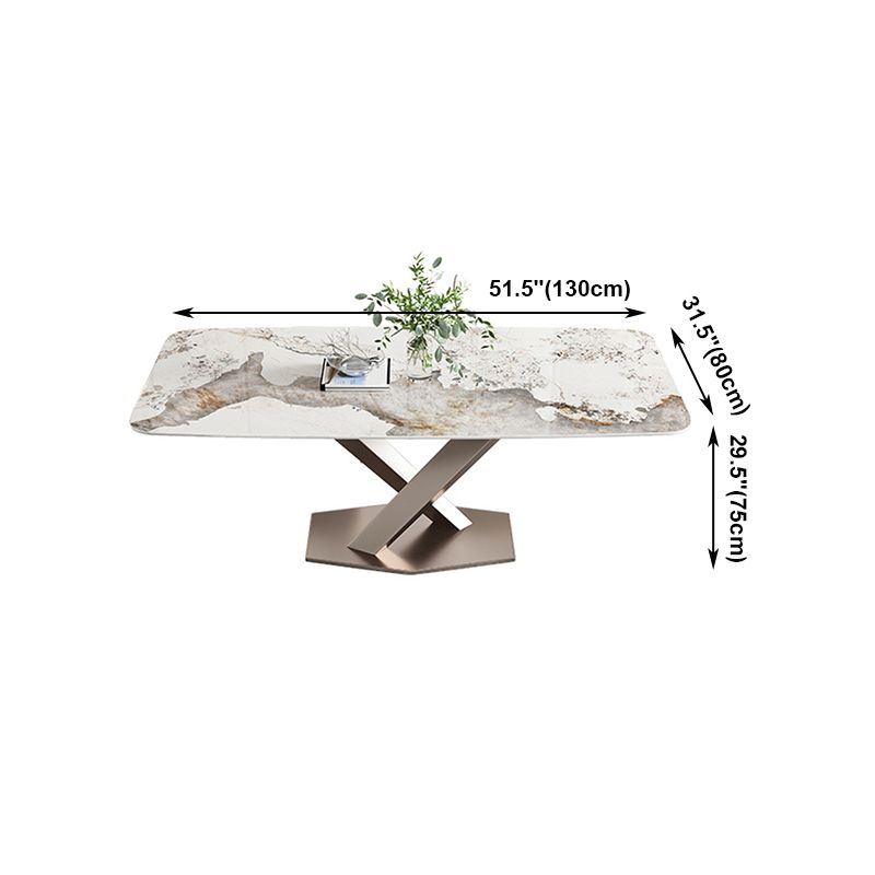 Traditional Luxury Dining Table Rectangle Sintered Stone Dining Table with Rose Gold Frame