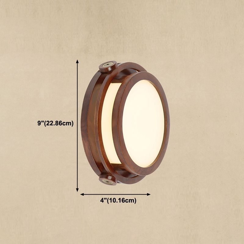 Minimalist Geometric Wall Sconce Walnut Wood Finish Hallway Flush Mount Light