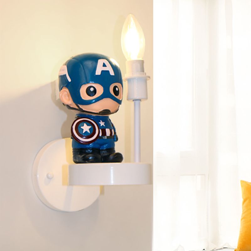 Resin Mini Soldier Wall Lamp Kids 1 Bulb Blue Sconce Idee con design a bulbo esposto