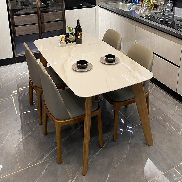Minimalist Standard Height Dining Room Table Set with 4 Upholstered Kitchen Chairs