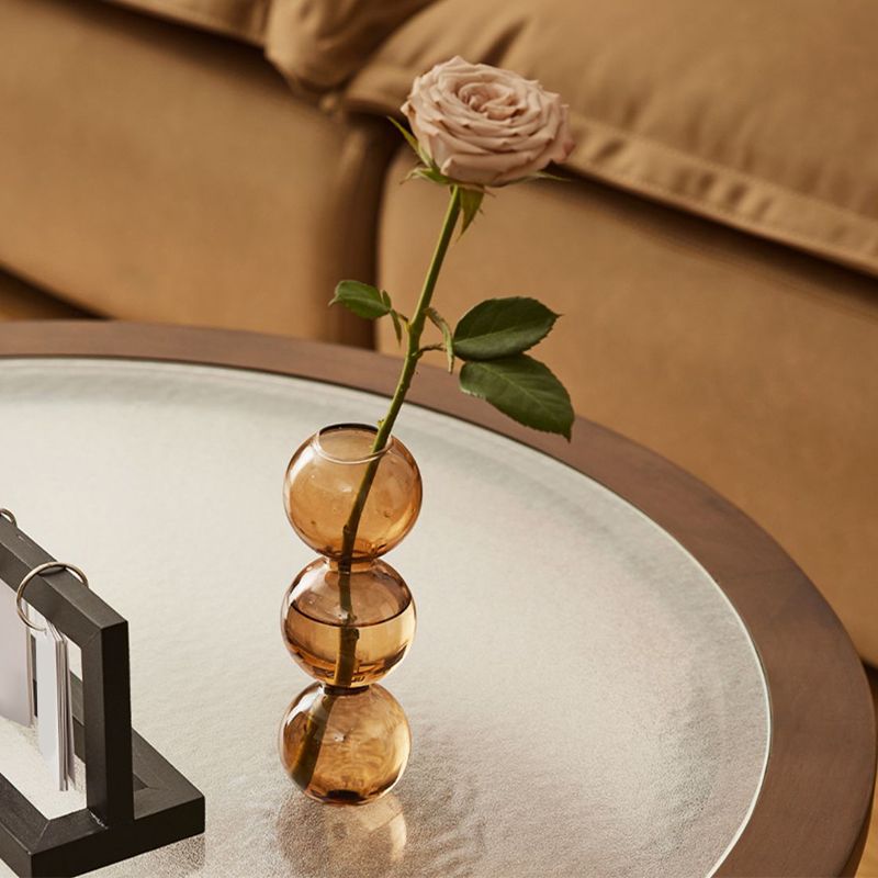 Modern Glass Top Coffee Table Solid Wood Brown Table with Storage