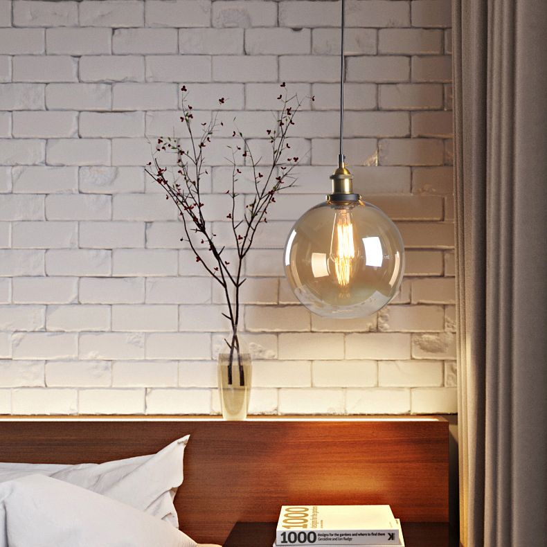 RETRO Industrial 1 Light Cioncant Amber Ambra Blown Glass Dome Luce per soggiorno per soggiorno