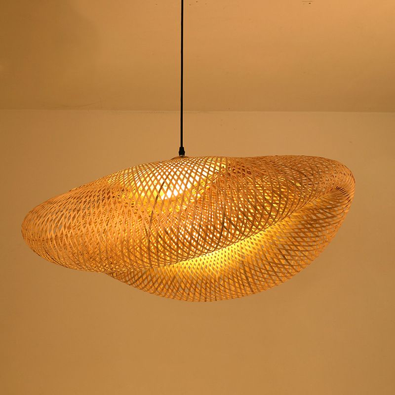 1-Light Pendant Lamp South-East Asia Style Hat Shape Bamboo Chandelier Kitchen Lamps