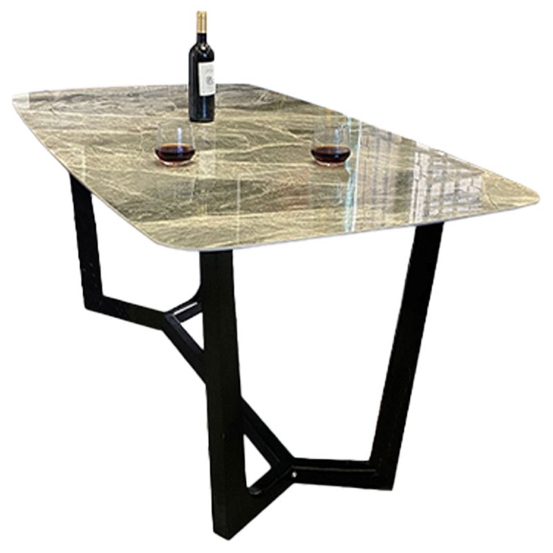 Industrial Sintered Stone Dining Table Rectangle Table with Wooden Base