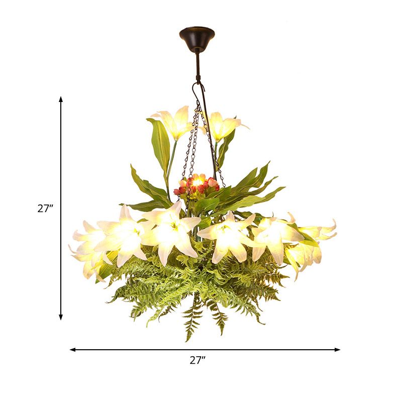 Round Restaurant Hanging Light Kit Industrial 10 Heads Turquoise Chandelier Light Fixture with Flower Deco