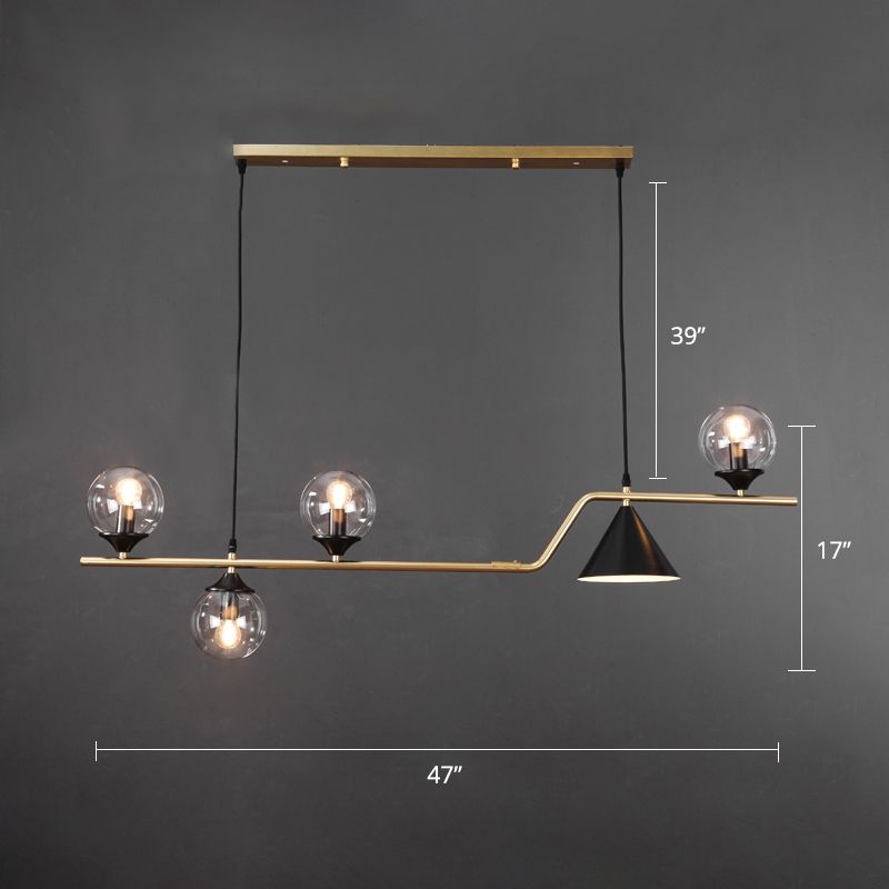 Cone and Ball Hanging Island Light Minimalist Metal Dining Room Pendant Lamp in Gold