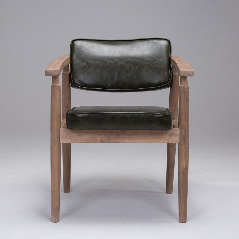 Silla de comedor de cuero con respaldo abierto de madera de caucho de granja con acabado mate