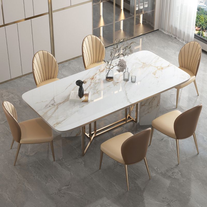 Glam Style Rectangle Table Sintered Stone Table with Metal Legs for Home