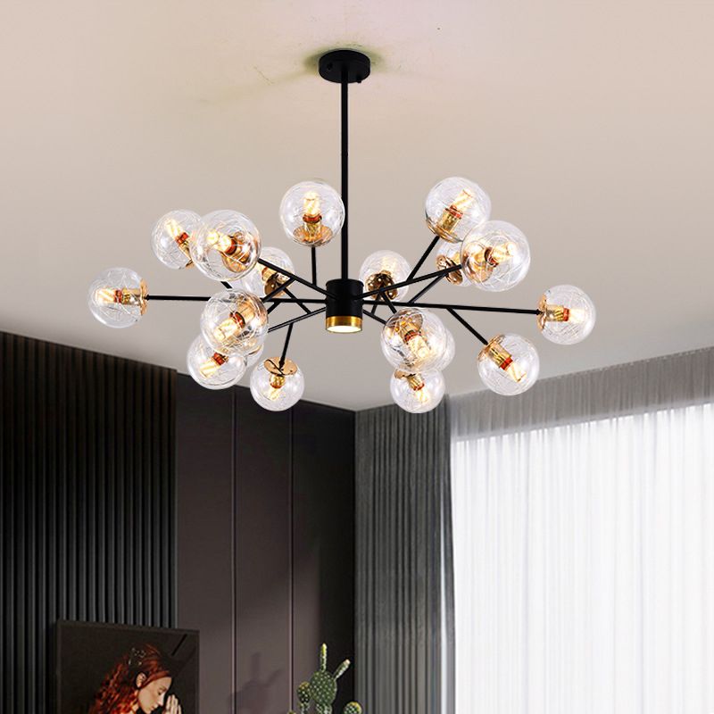 Black Round Pendant Chandelier Minimalist Style Glass Chandelier Light Fixture for Living Room