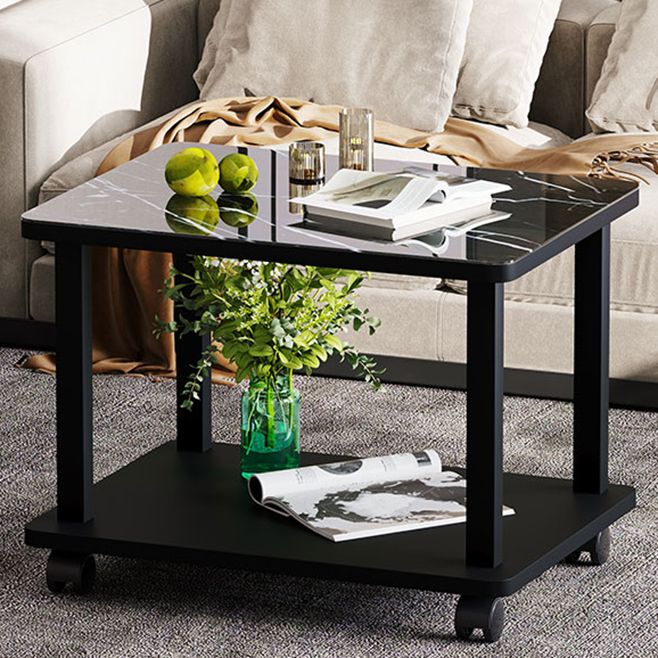 Modern 4 Legs Rectangular Coffee Table with Casters Cocktail Table in Black/White