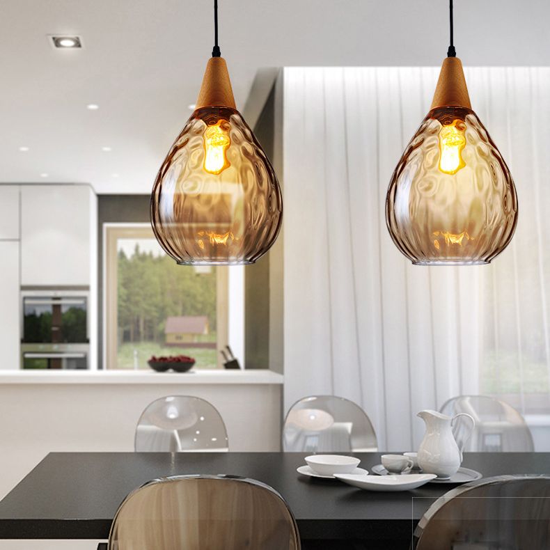 Cortique créatif moderne simple Cone en bois léger lampe suspendue avec une teinte en verre