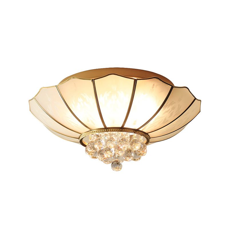 Milky Glass Scalloped Flush Light Colonialist 4/6 Lights Bedroom Flush Mount with Clear Crystal Ball