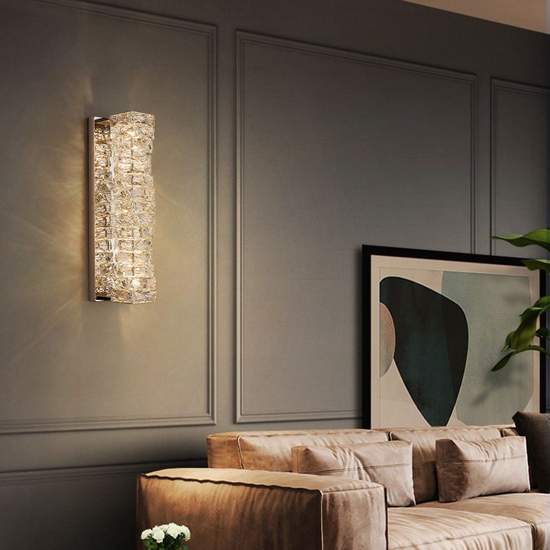 Postmodern Style Wall Light Geometric Crystal Wall Sconce in Silver for Bedroom