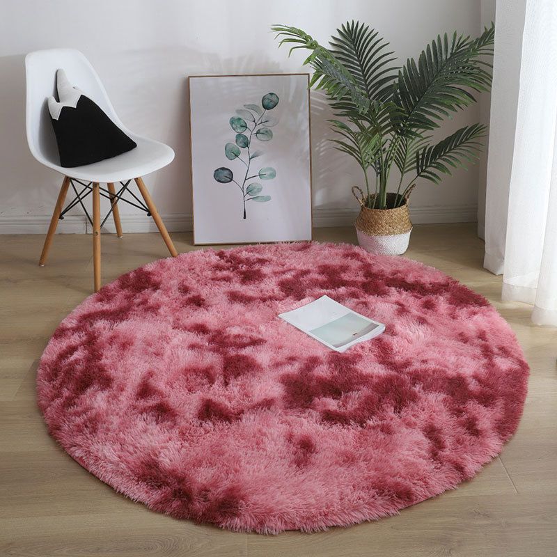 Contemporary Round Rug Tie Dye Printed Carpet Polyester Stain Resistant Shag Rug for Living Room