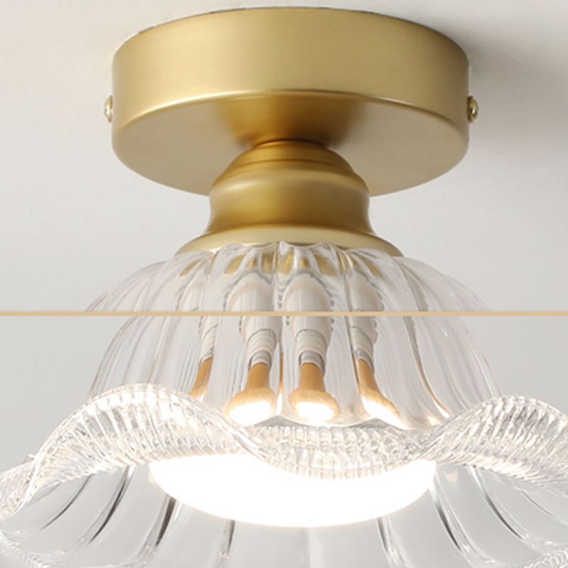 Glass Flower Ceiling Mounted Fixture Simplicity Gold Semi Flush Light