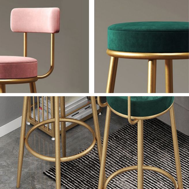 Glam Armless Backrest Counter Stool Iron Bar Stool with Cushion and Pedal for Cashier