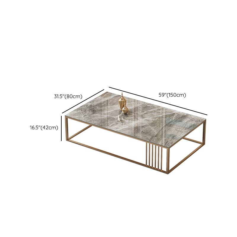 Glam Style Gold Iron Frame Coffee Table Gray Slate Table Top Coffee