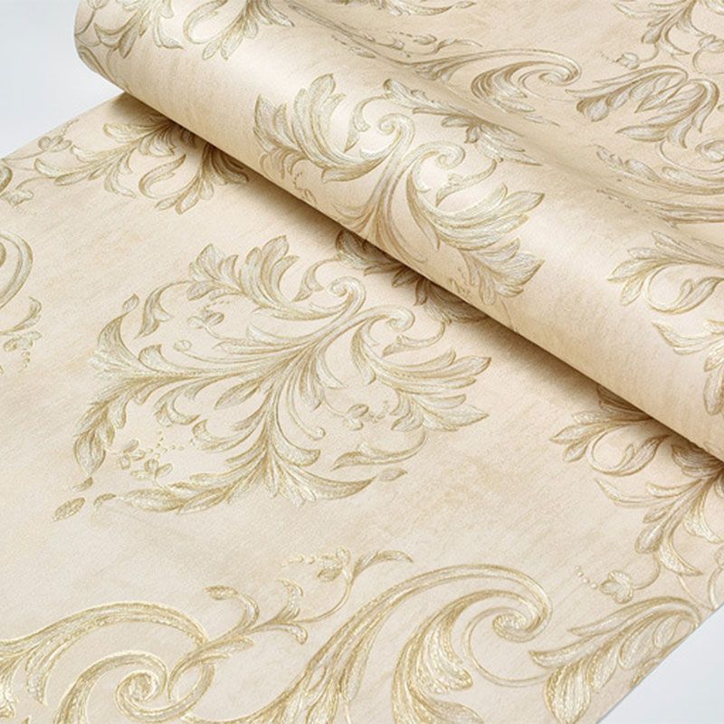 Stain-Resistant Wall Decor Non-Pasted 3D Print Damasque Non-Woven Wallpaper in Neutral Color