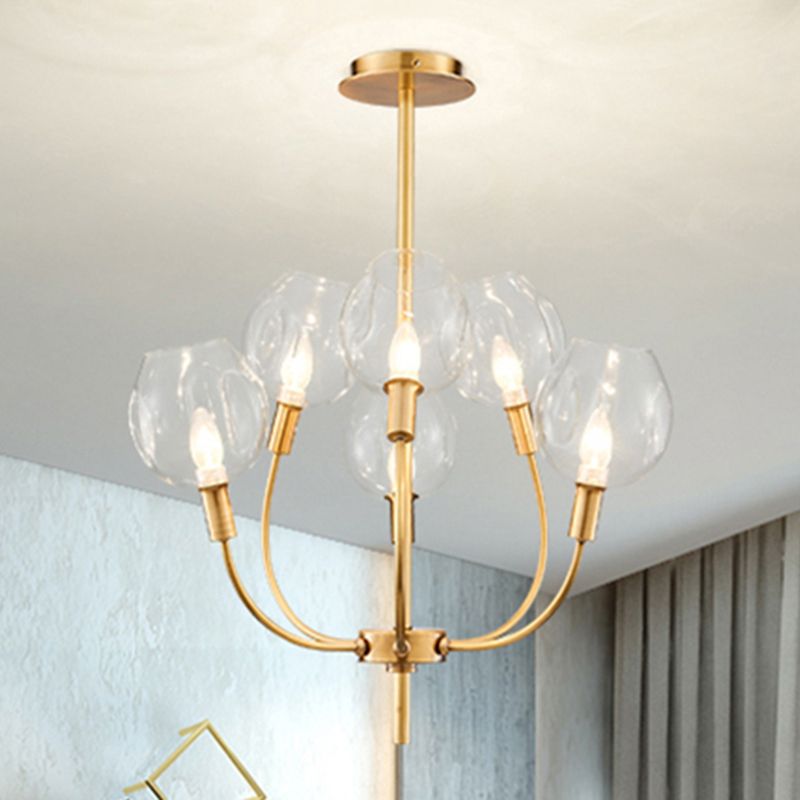 Clear Glass Bud Shade Pendant Light Restaurant Foyer Contemporary Chandelier in Gold