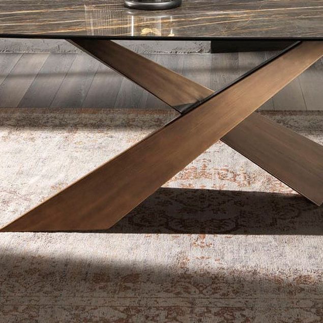 Contemporary Style Rectangle Dining Table Sintered Stone Table with Metal Legs for Kitchen