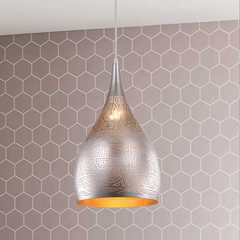1 lichte traanhangende verlichting traditionele zwart/zilver/messing afwerking metalen plafond hanglamp