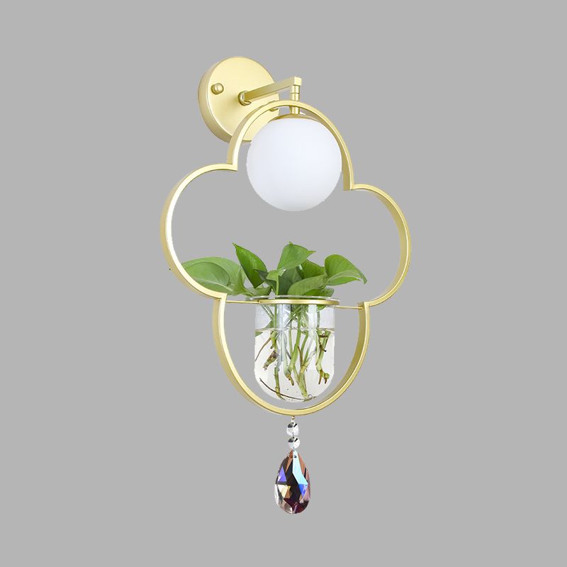 Vintage Clover Suspension Lamp 1 Head Metal LED Pendant Light in Gold with Crystal Accent