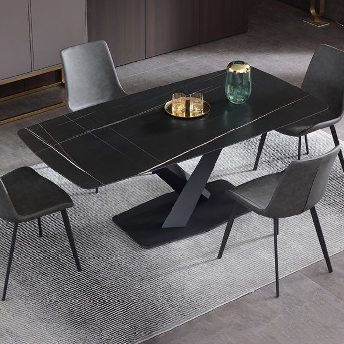 Industrial Black Table for Restaurant Rectangle Dining Table with Pedestal Base