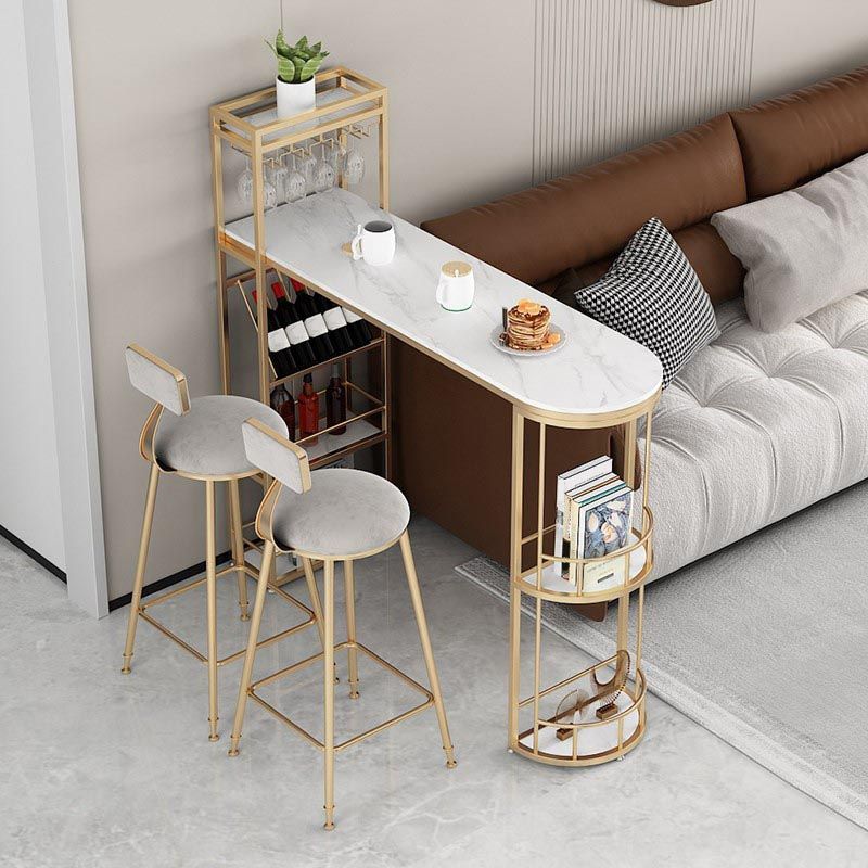 Modern Indoor Stone Cocktail Bar Table Wine Rack Double Pedestal Bistro Bar Table