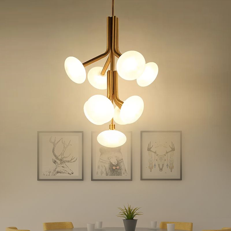 Round Pendant Chandelier Modern Frosted Glass 9 Heads Ceiling Suspension Lamp in Gold