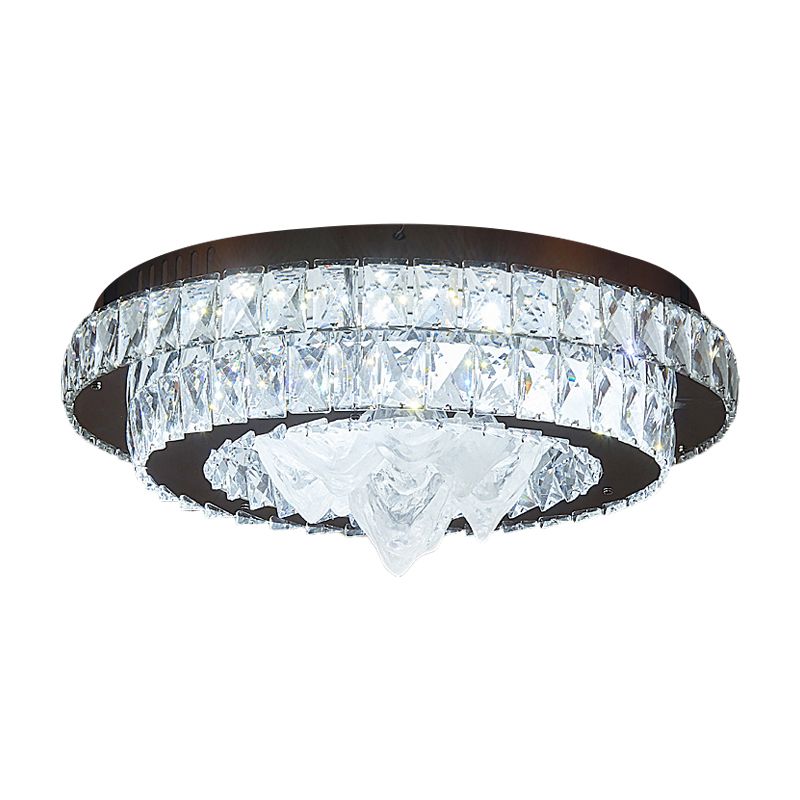 Simple Tiered Flush Mount Lamp Crystal Block LED Parlor Ceiling Light with Iceberg Design in Chrome