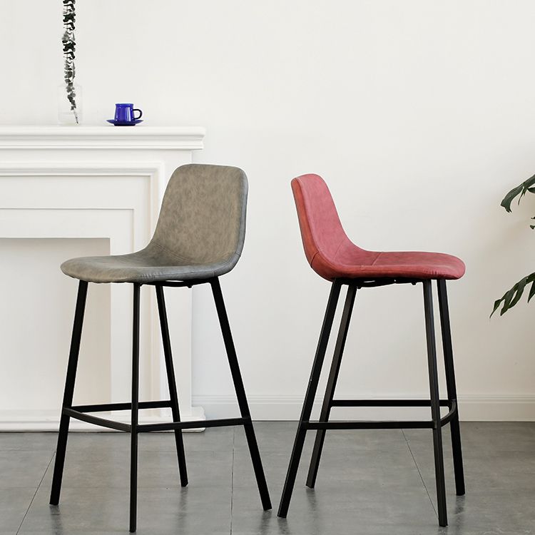 Contemporary Mental Leather Bar Stools Indoor Barstool with Iron Legs and Low Back