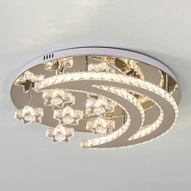 Contemporary Star Flush Light Crystal Flush Mount Ceiling Fixture in Silver