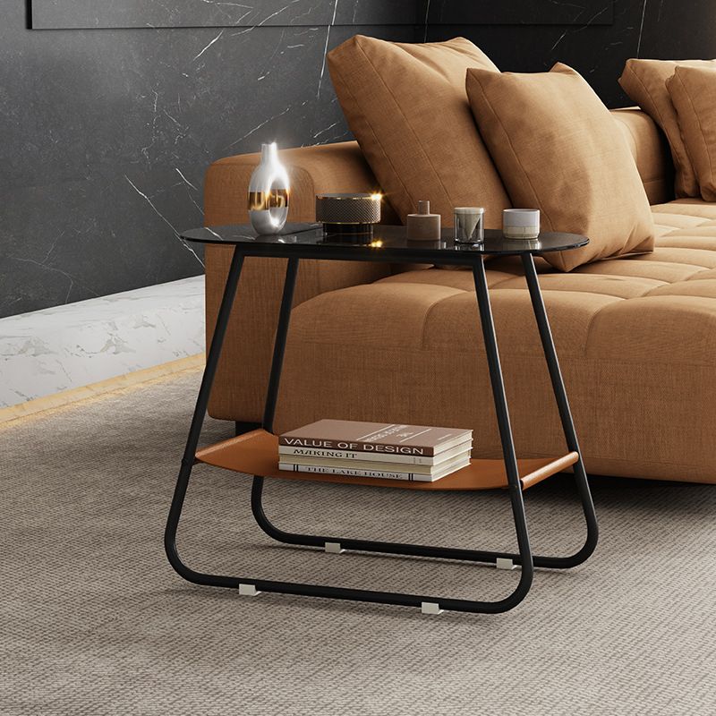 End Table Glass Sled with Storage Oval Contemporary Double Tier Side Table