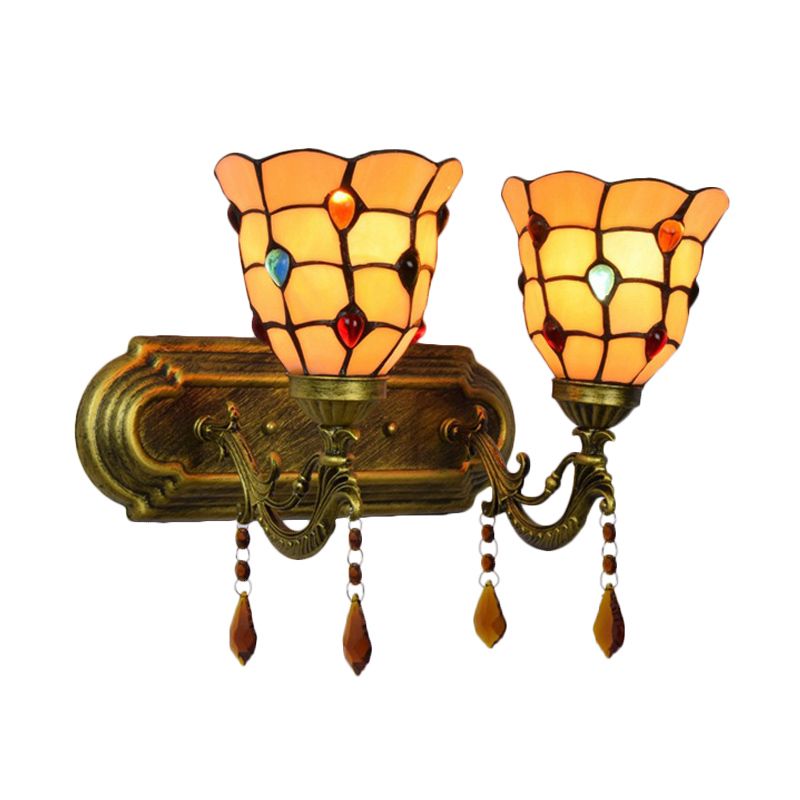 Tiffany Classic Bell Wall Light with Agate 2 Heads Tiffany Wall Lamp in Beige for Stairway